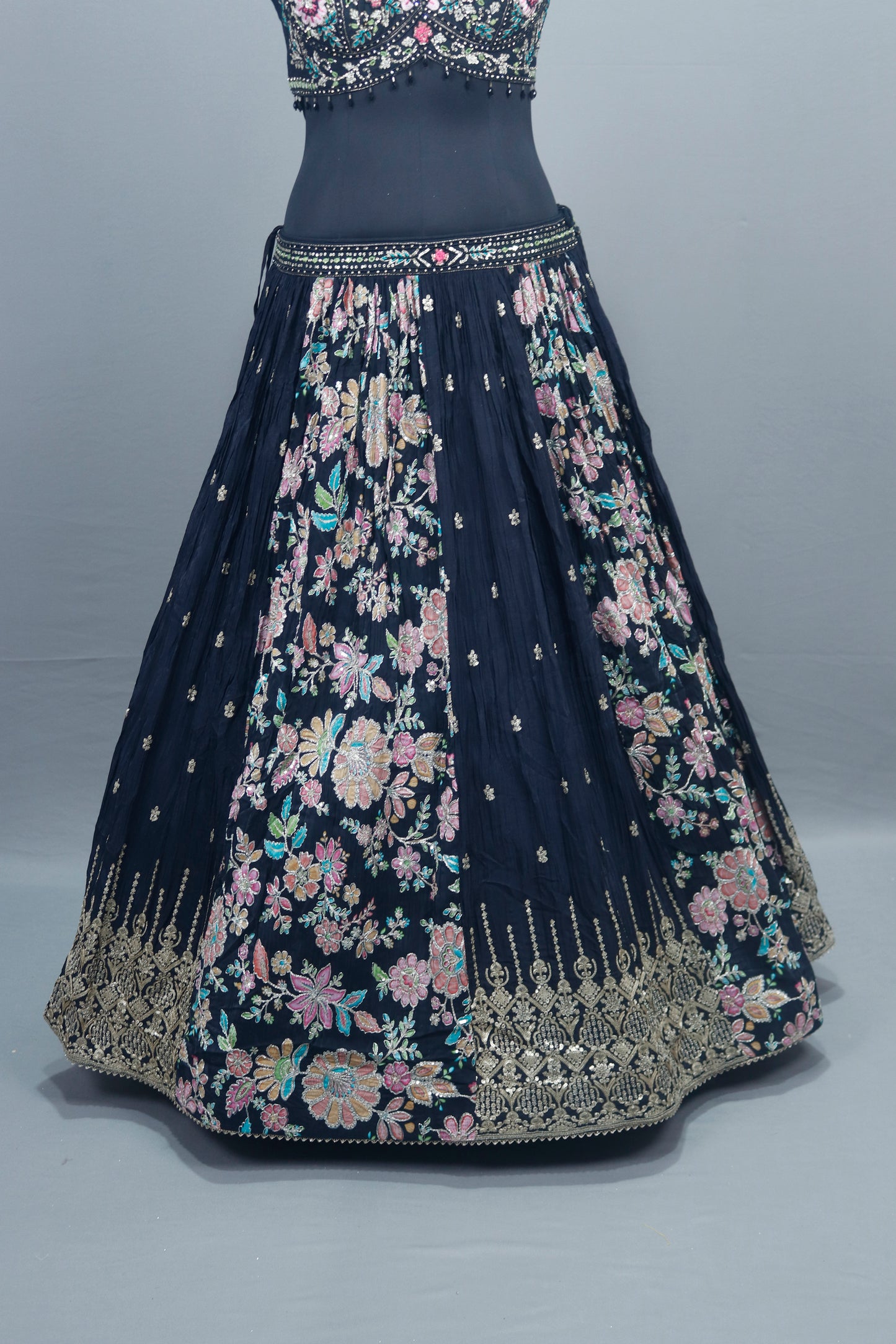 Navy Blue Lehenga Choli with Dupatta Designer