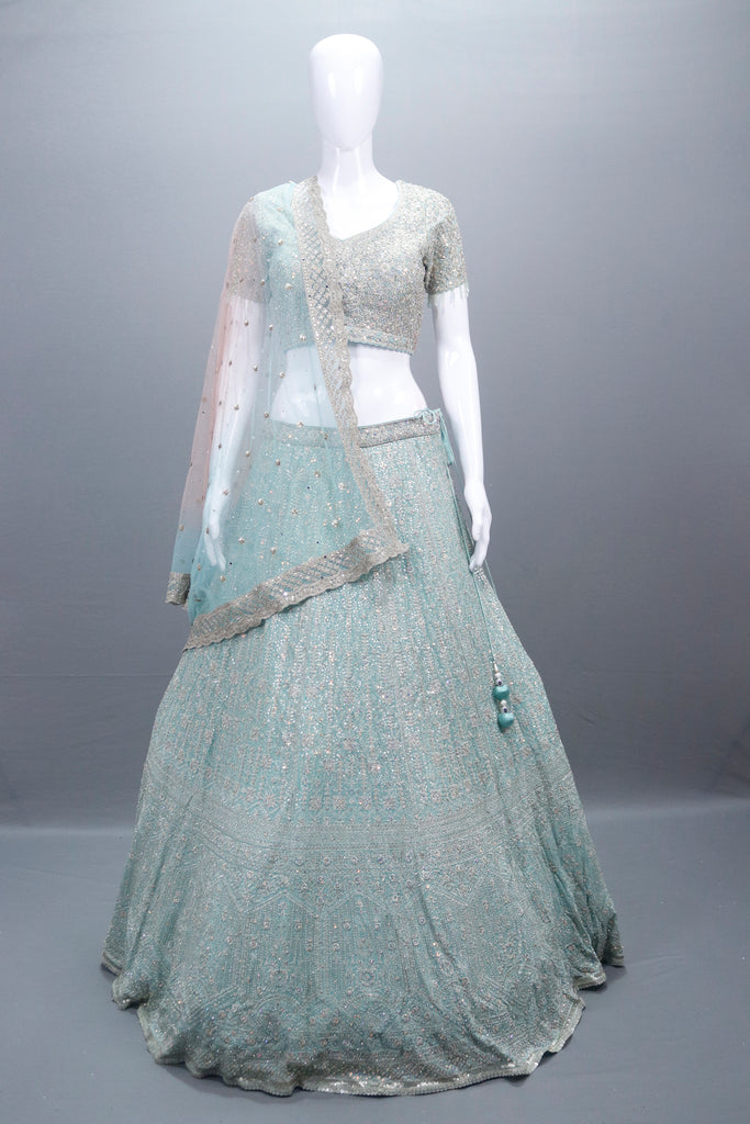 Mint Green Bridal Lehenga Choli Set Designer Party Wear