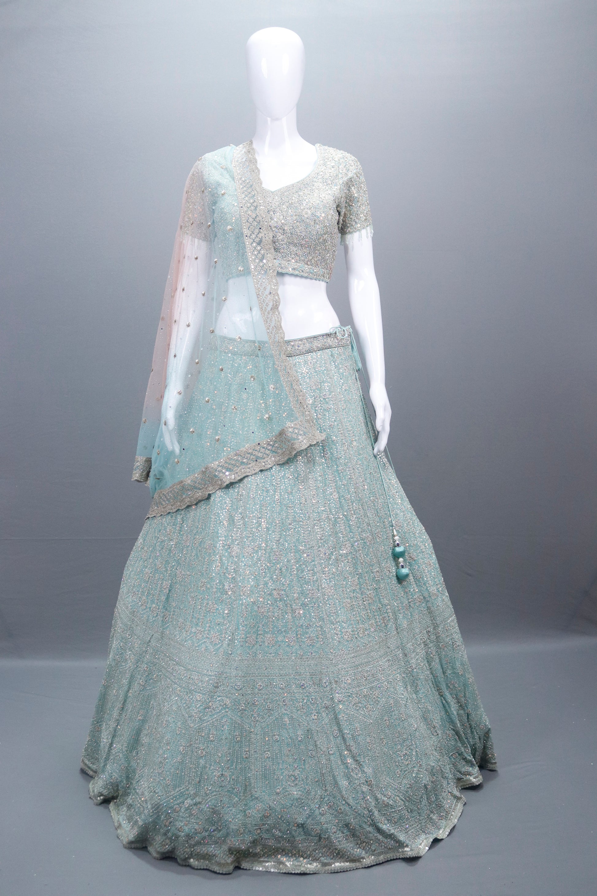 Mint Green Bridal Lehenga Choli Set Designer Party Wear