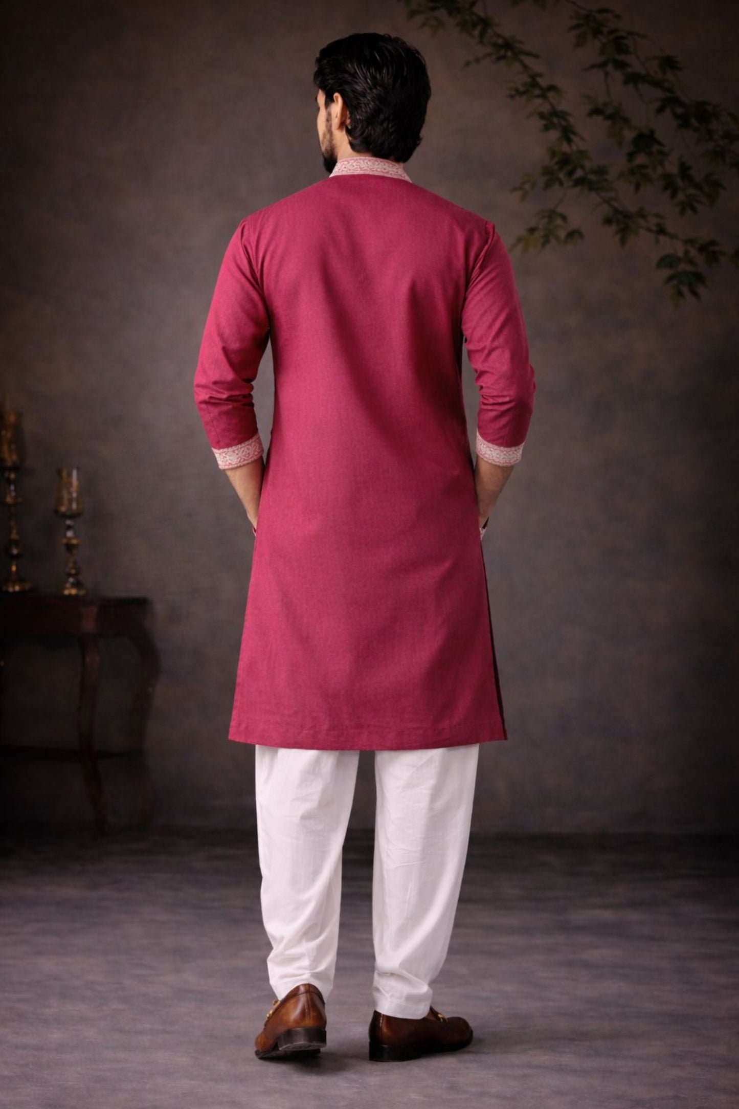 Wonderful Wine Silk Printed Kurta Pajama Set for Men for Festival