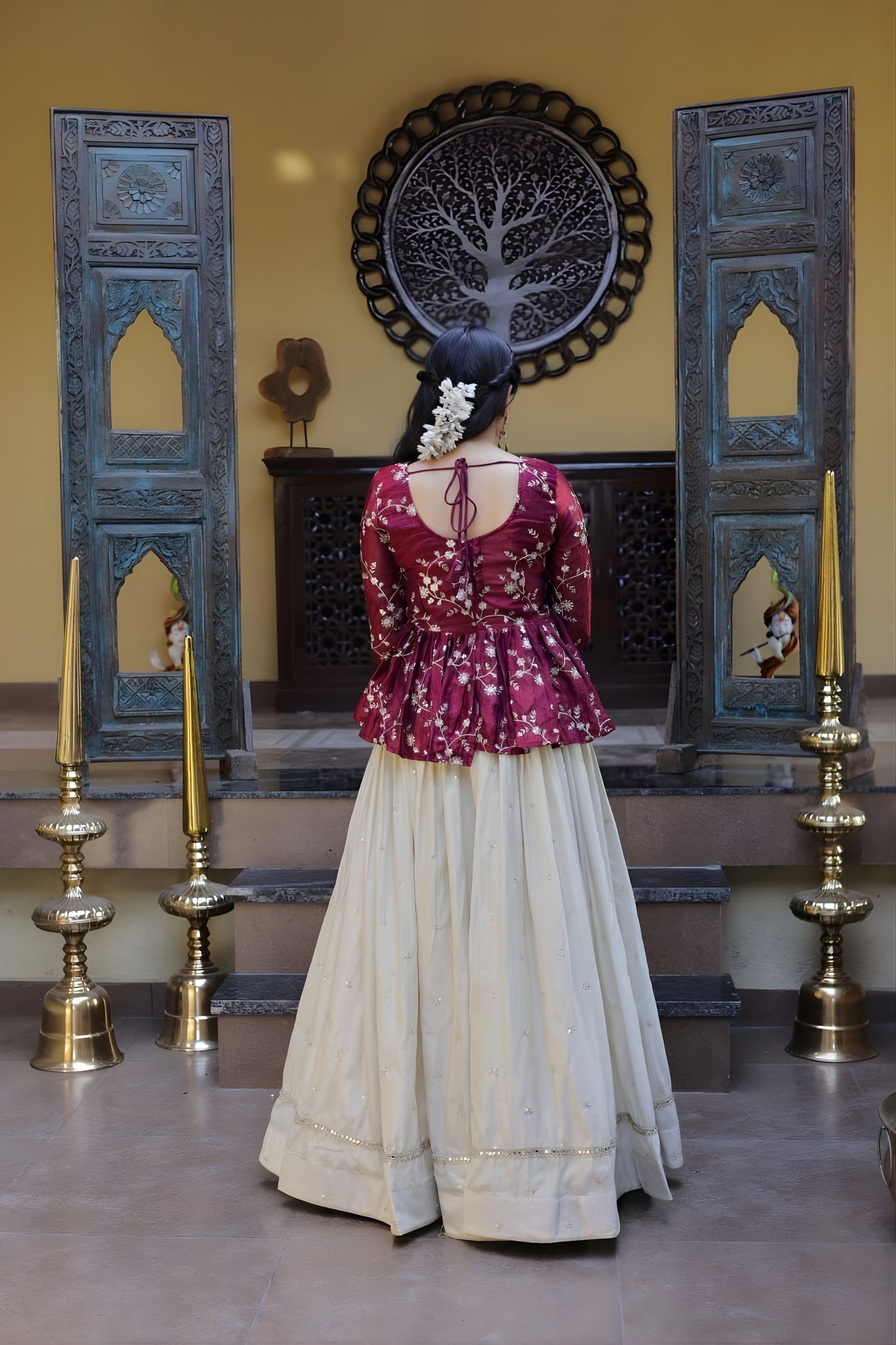 Stylish Purple Embroidered Cosmos Readymade Long Sleeves Crop Top for Women