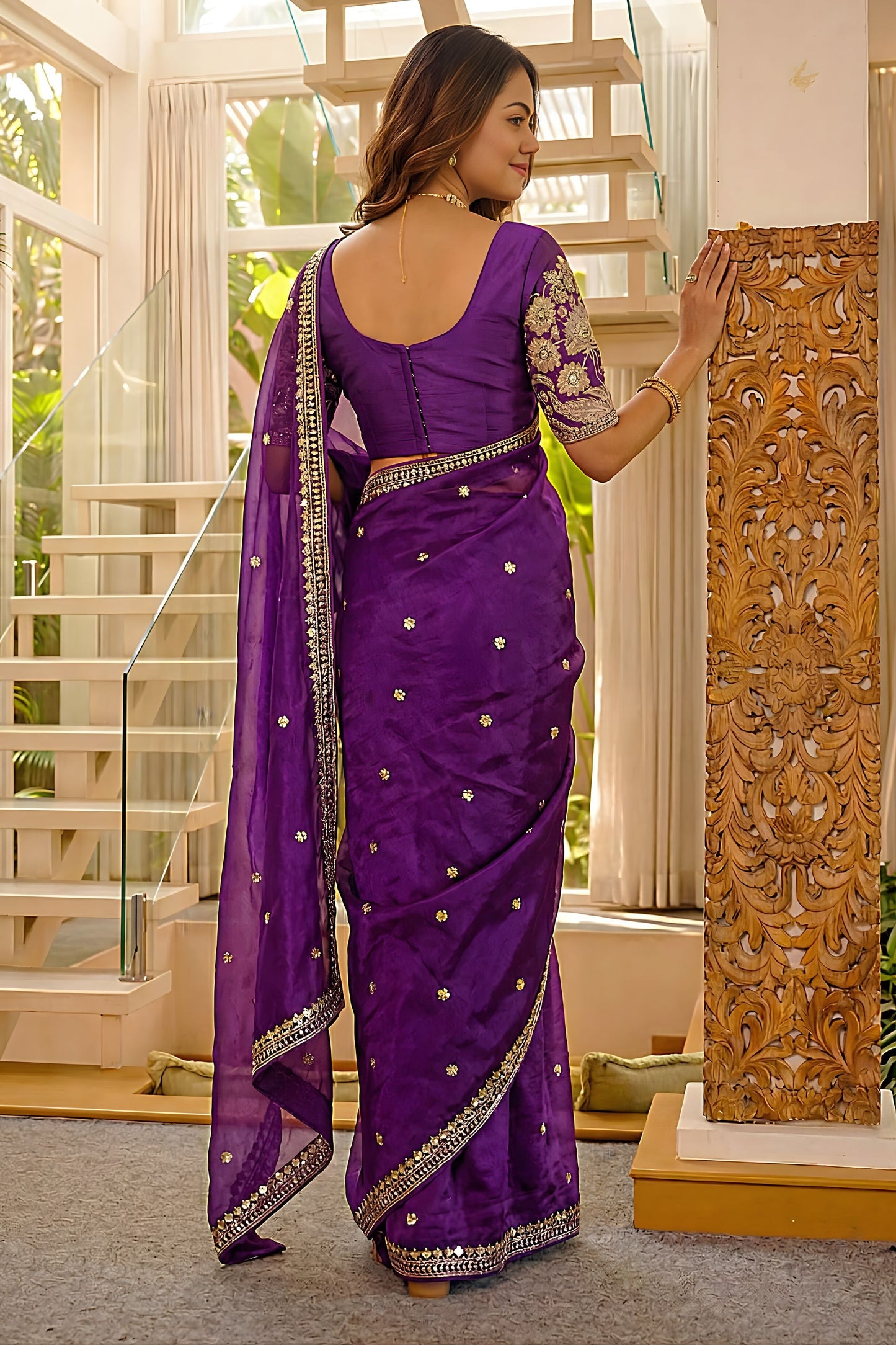 Premium Purple Art Silk Saree Embroidered Border Designer Blouse