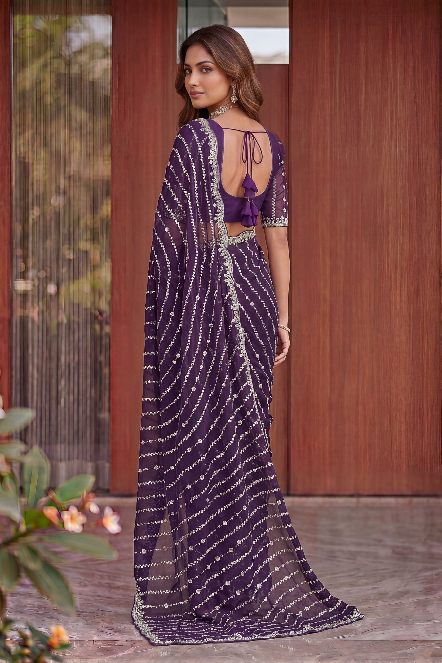 Stylish Deep Purple Art Silk Saree Heavy Embroidery Work Designer Blouse