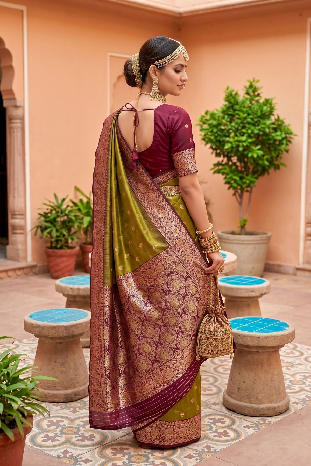 Graceful Olive Green Soft Silk Saree with Zari Weaving for Women