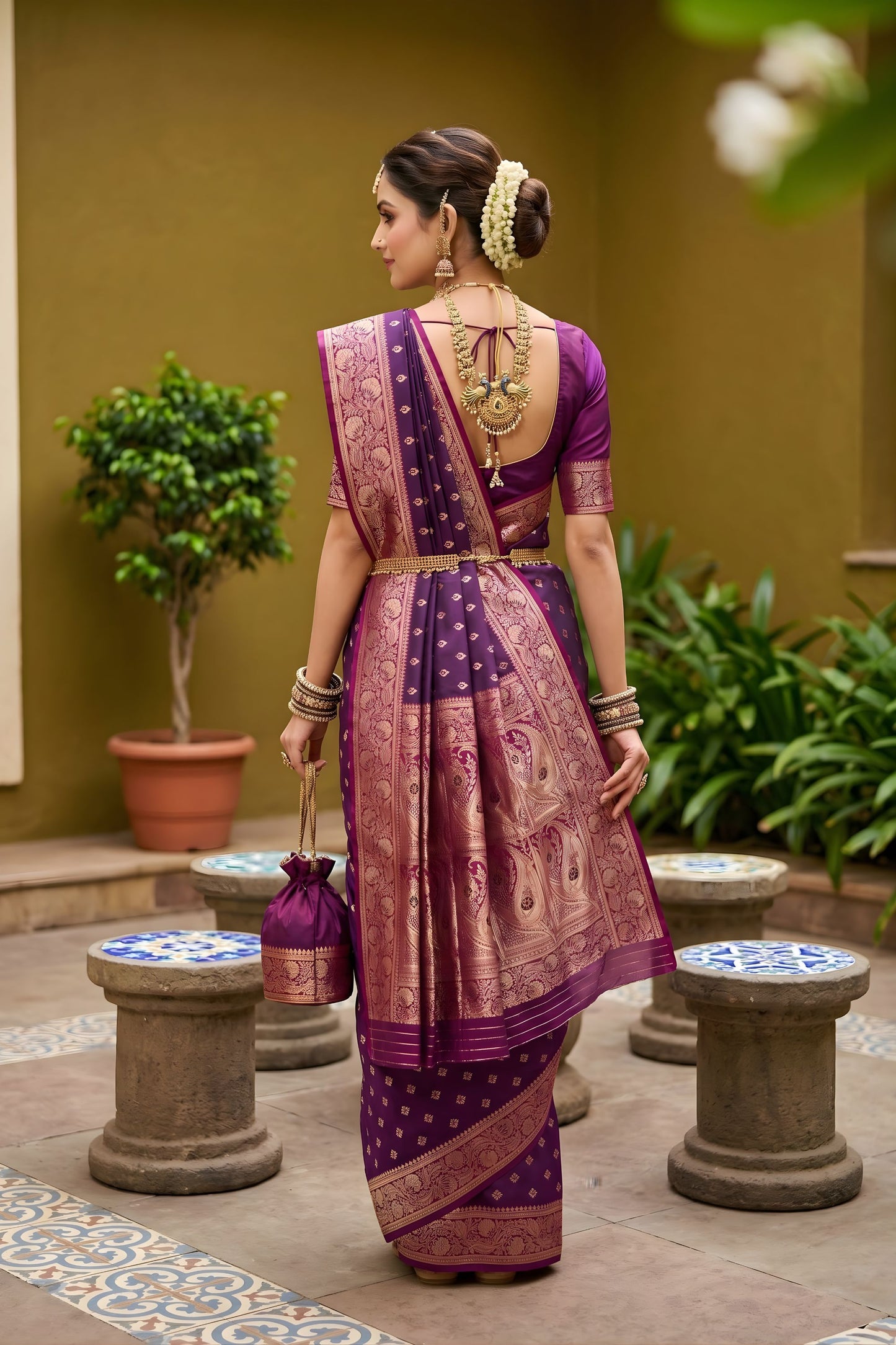 Gracefull Purple Soft Silk Saree Zari Weaving Meenakari Motifs for Wedding