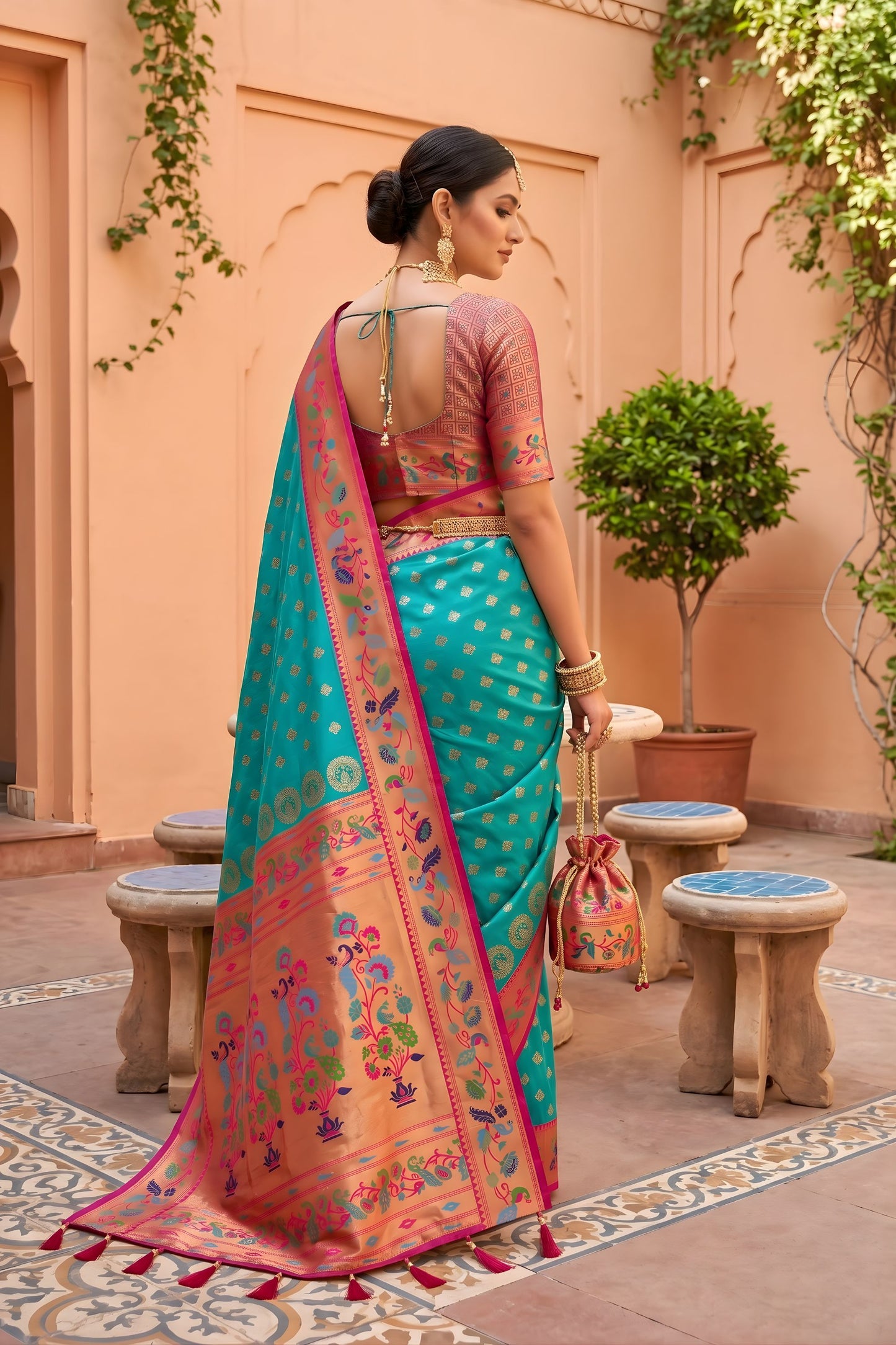 Royal Sky Blue Soft Paithani Silk Saree Meenakari Motifs Design for Women