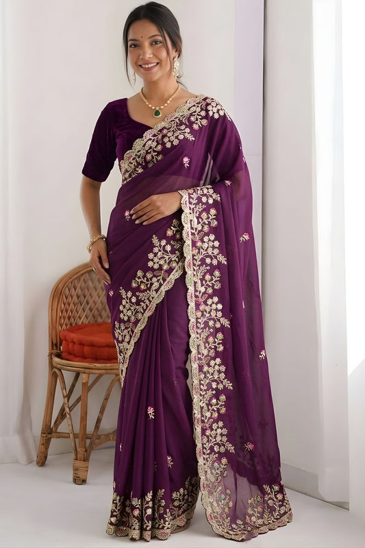 Stylish Purple Rangoli Silk Embroidered Heavy Border for Wedding