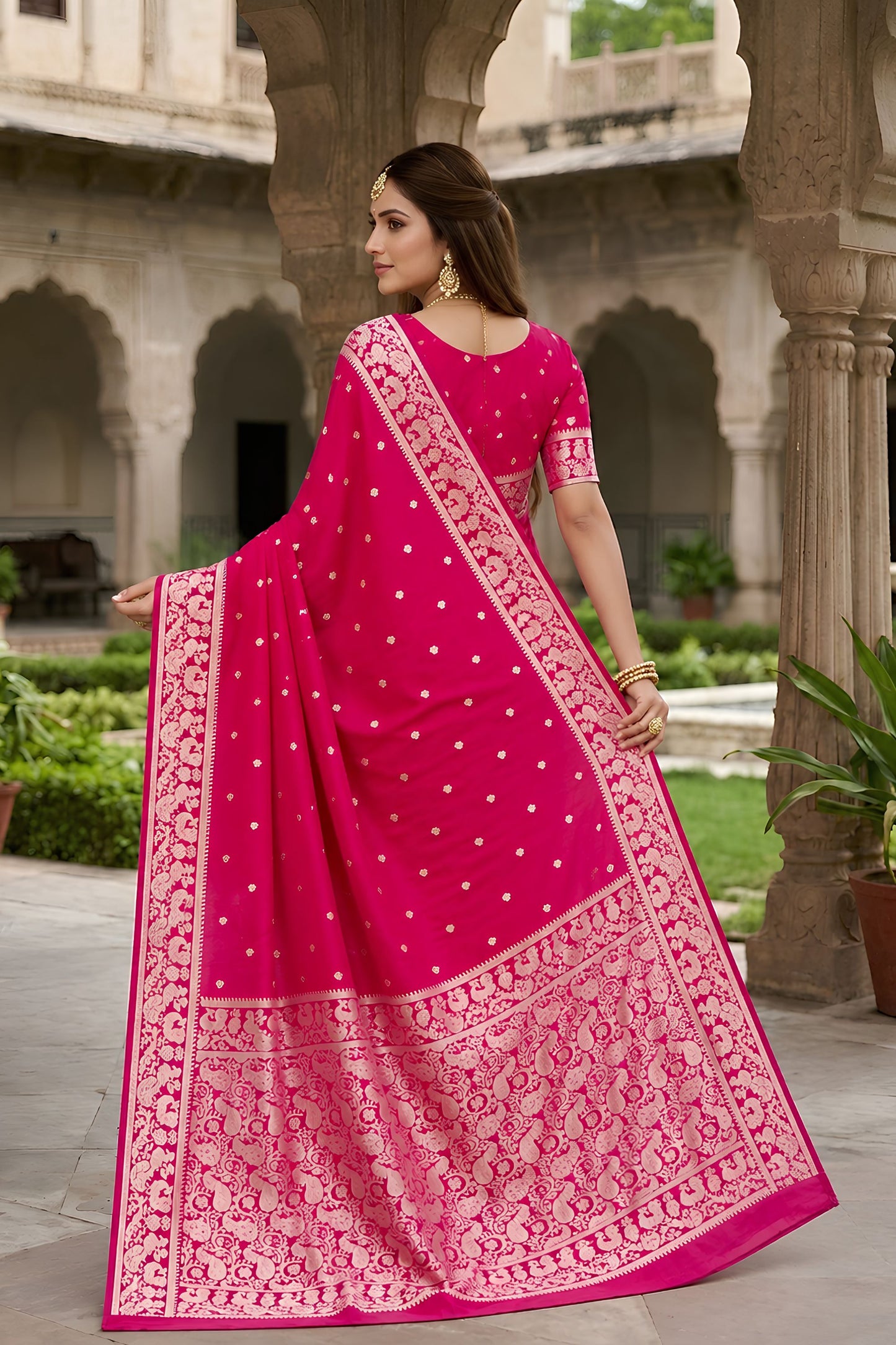 Stylish Rani Pink Soft Pure Banarasi Silk Saree Zari Weaving for Women
