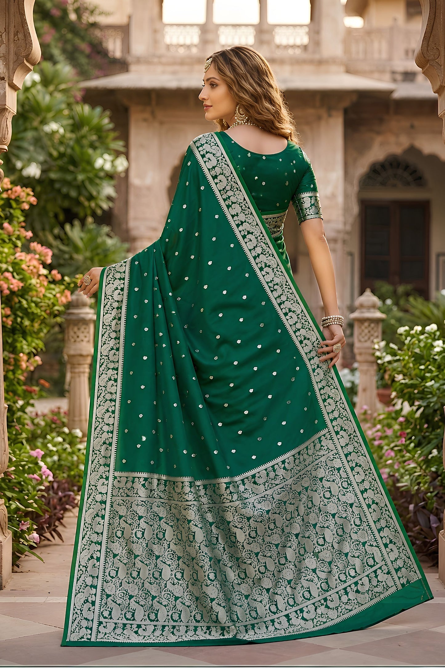 Luxury Emerald Green Soft Pure Banarasi Silk Saree Zari Weaving for Women