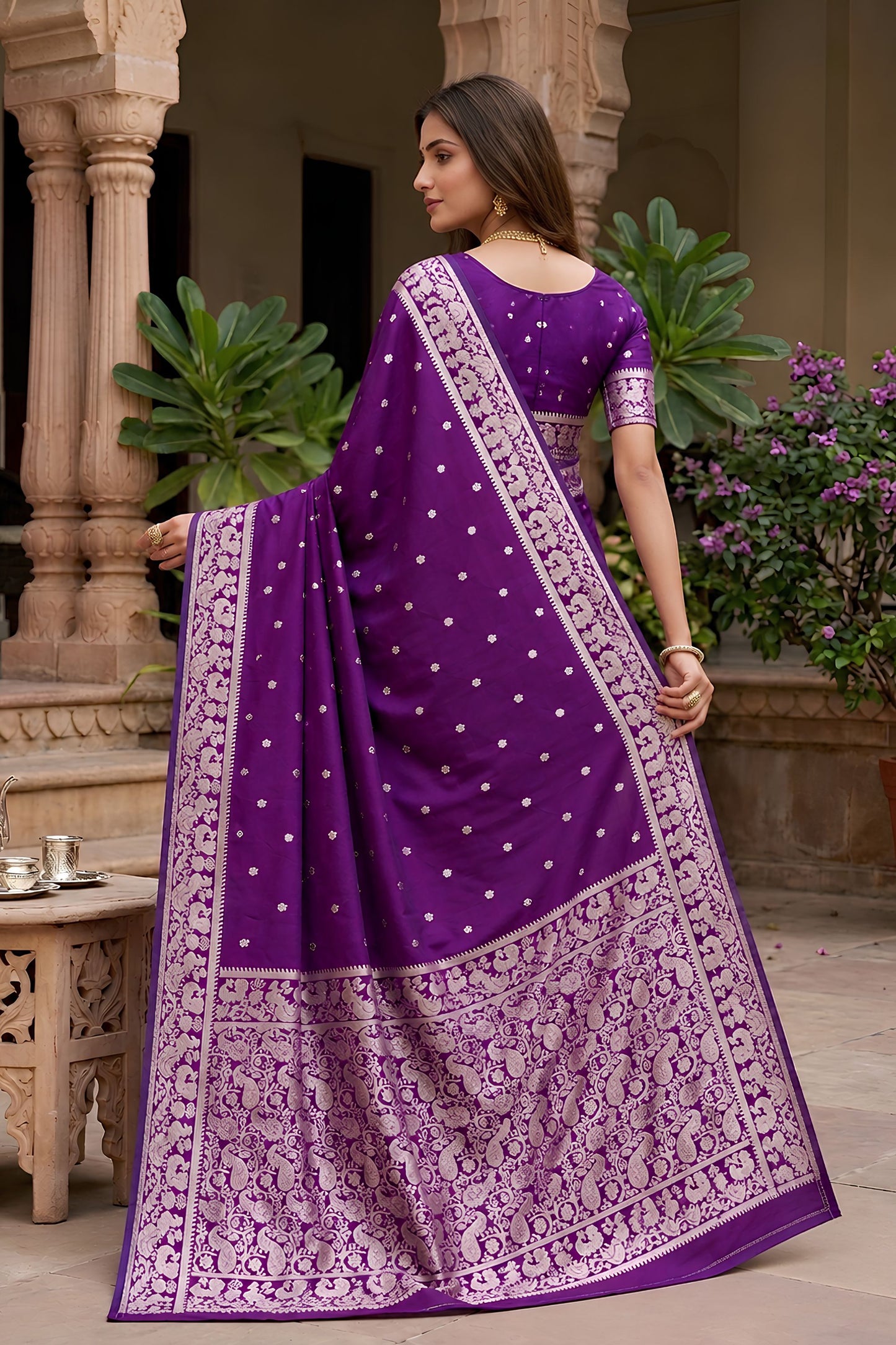 Royal Purple Soft Pure Banarasi Silk Saree Zari Weaving for Women