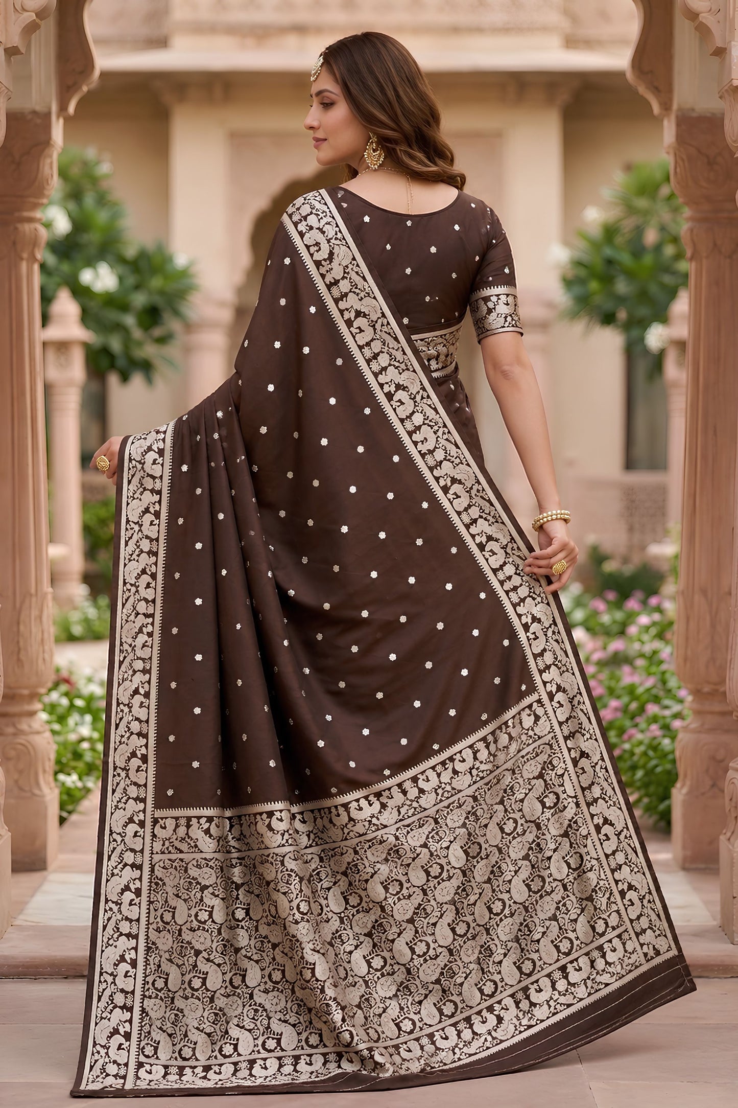 Stylish Chocolate Brown Soft Pure Banarasi Silk Saree Zari Weaving for Women