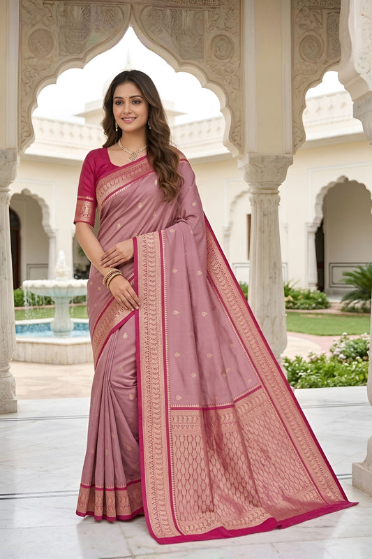 Amazing Pink Soft Pure Banarasi Silk Saree Zari Weaving for Women