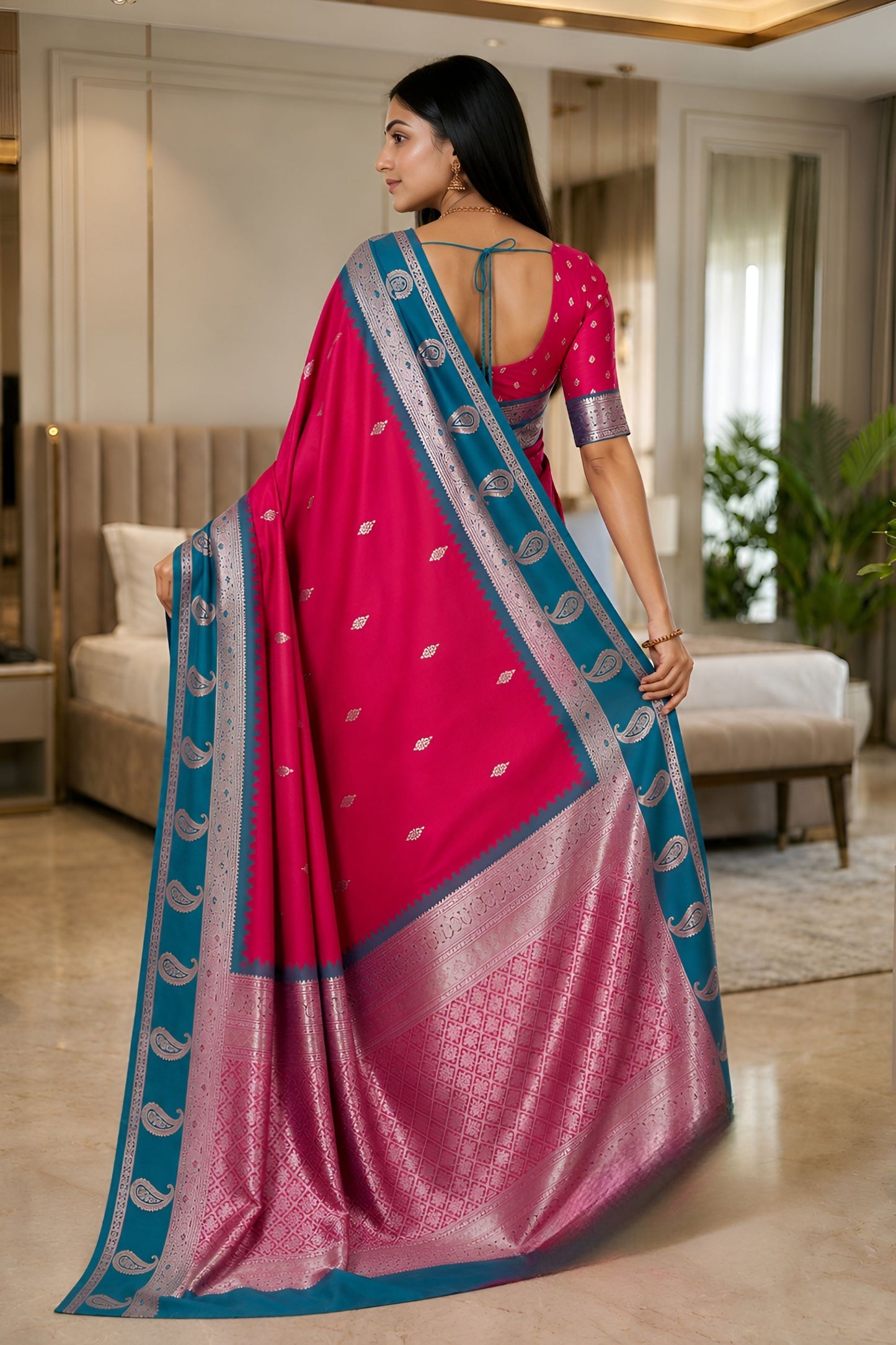 Beautiful Rani Pink Banarasi Silk Woven Saree for Women