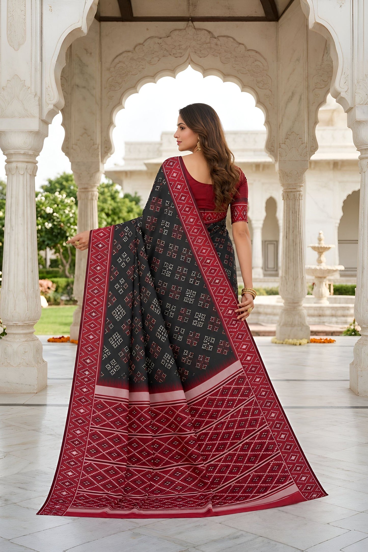 Premium Black Silk Blend Ikkat Pattern Woven Work Saree for Women