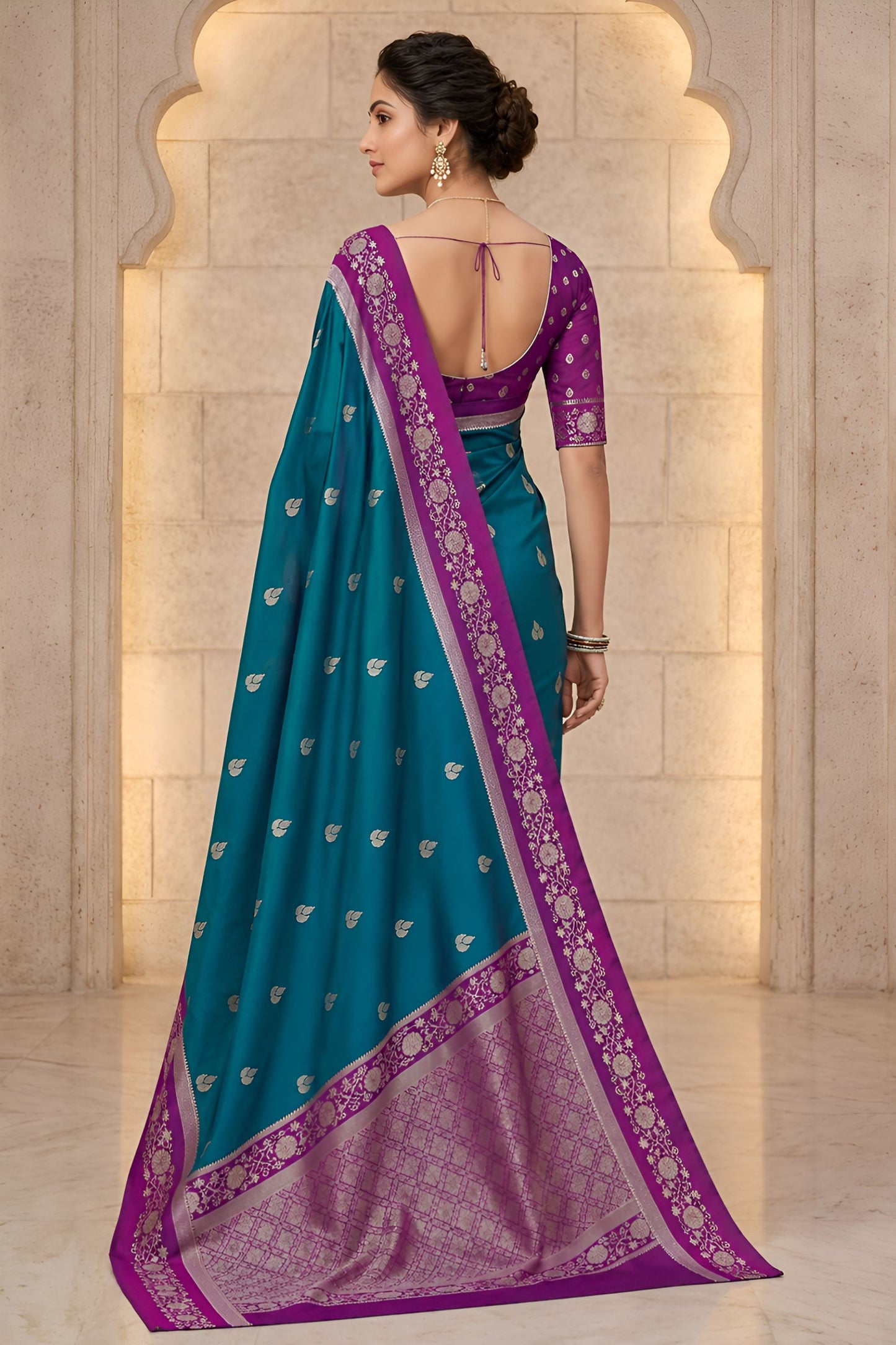 Elegant Teal Green Banarasi Silk Woven Saree Meenakari Motif for Women