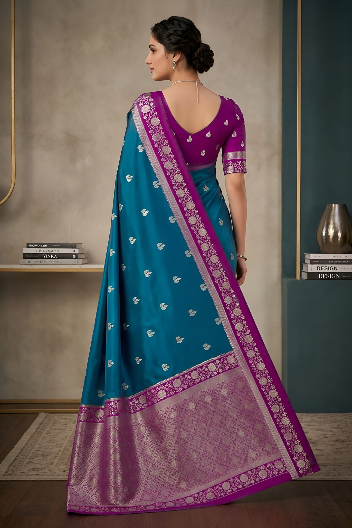 Stunning Teal Blue Banarasi Silk Woven Saree Meenakari Motif for Women