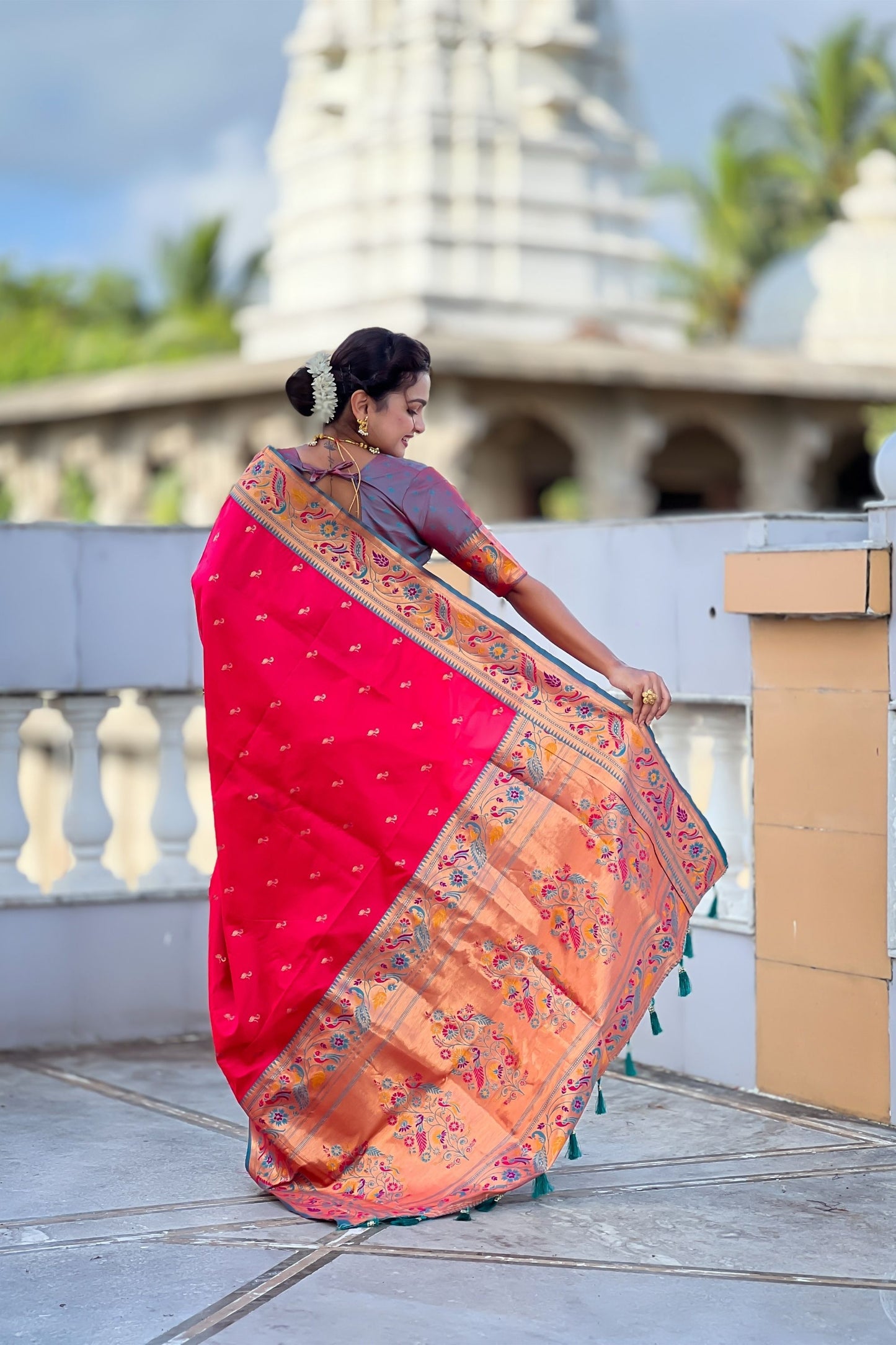 Stunning Rani Pink Soft Paithani Silk Zari Weaving Meenakari Saree for Women