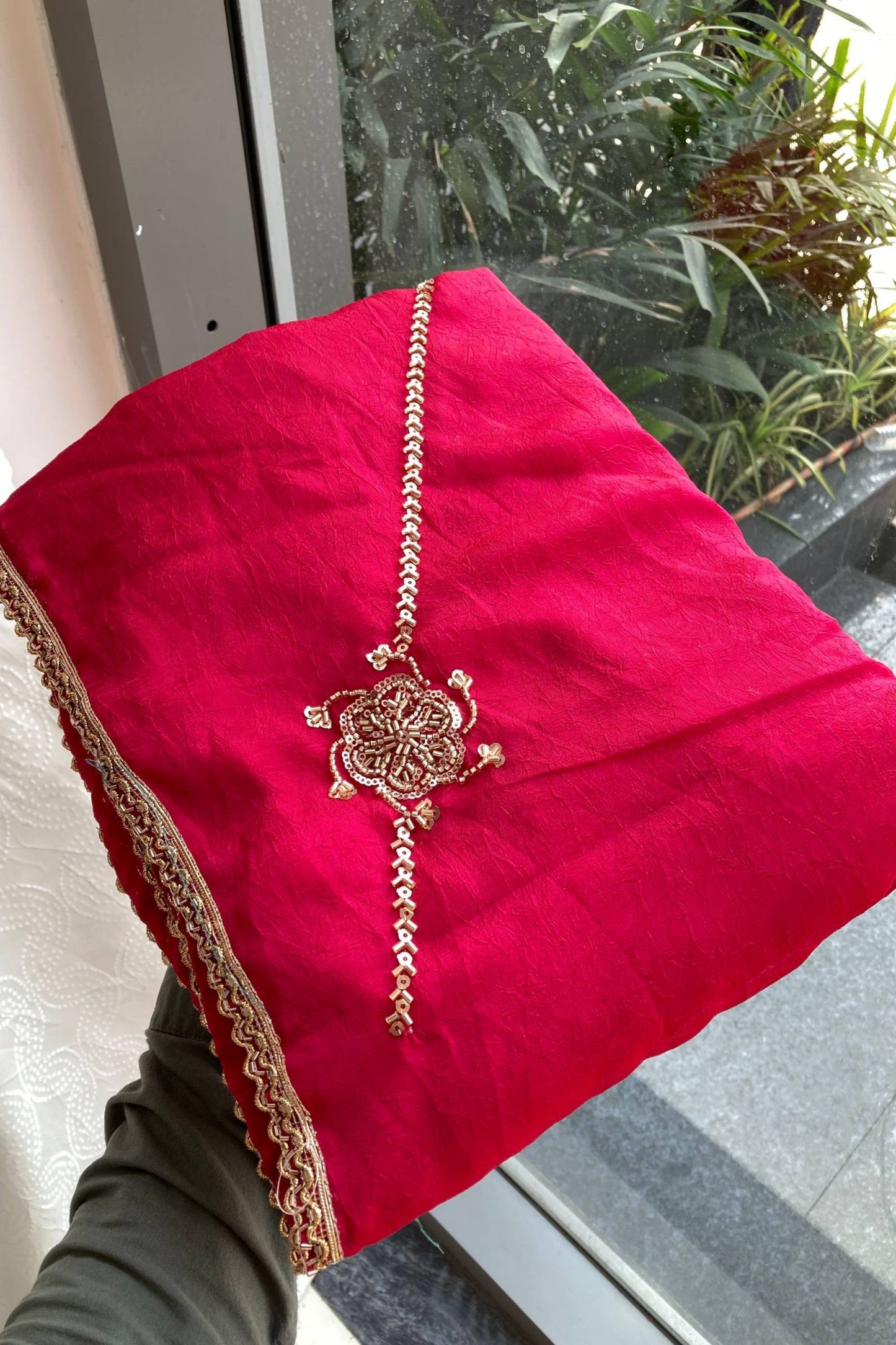 Beautiful Rani Pink Crush Rangoli Silk Saree Beads Embroidery Work for Women