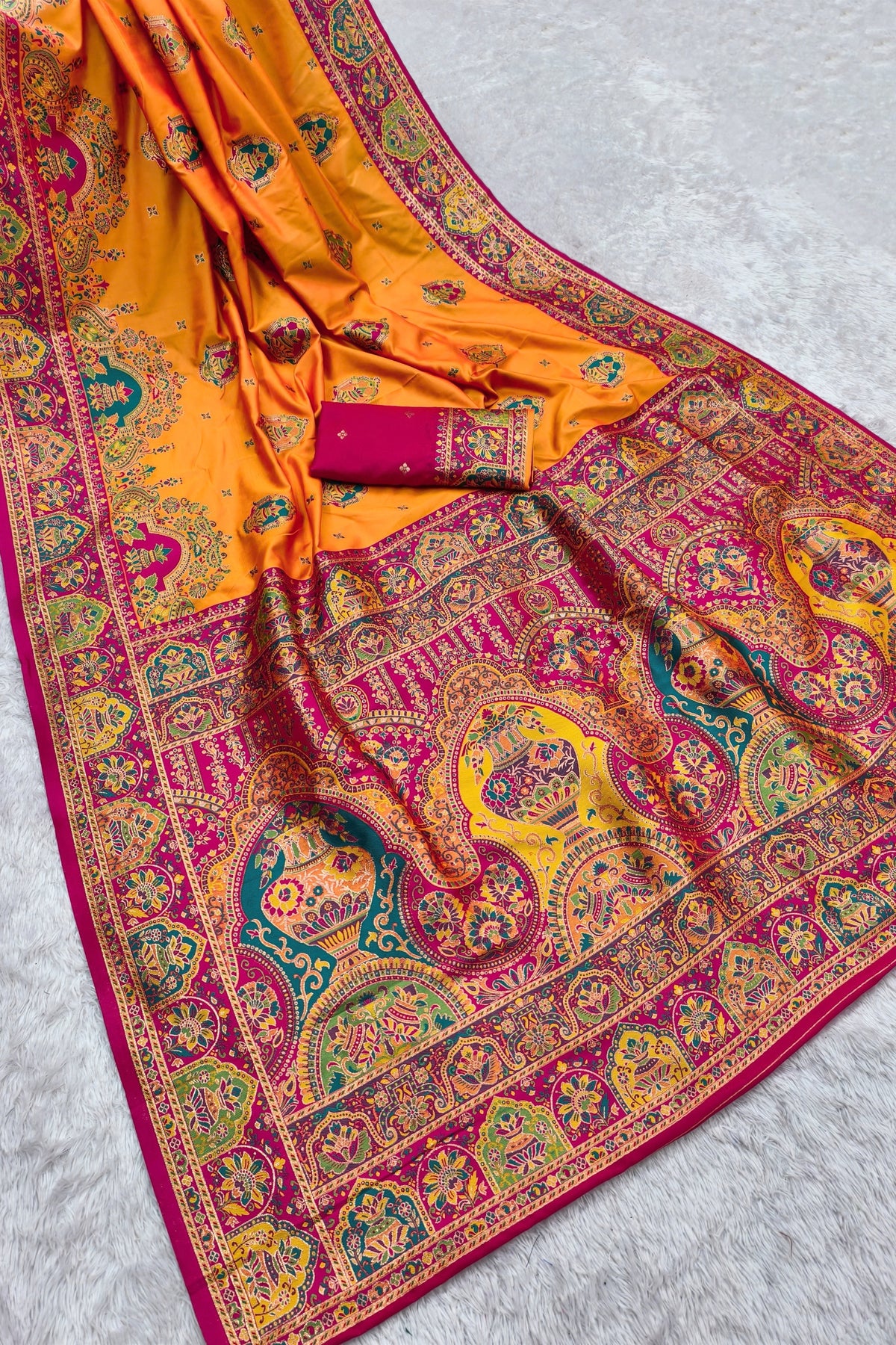 Royal Yellow Pashmina Paithani Silk Motifs Zari Work Saree for Women