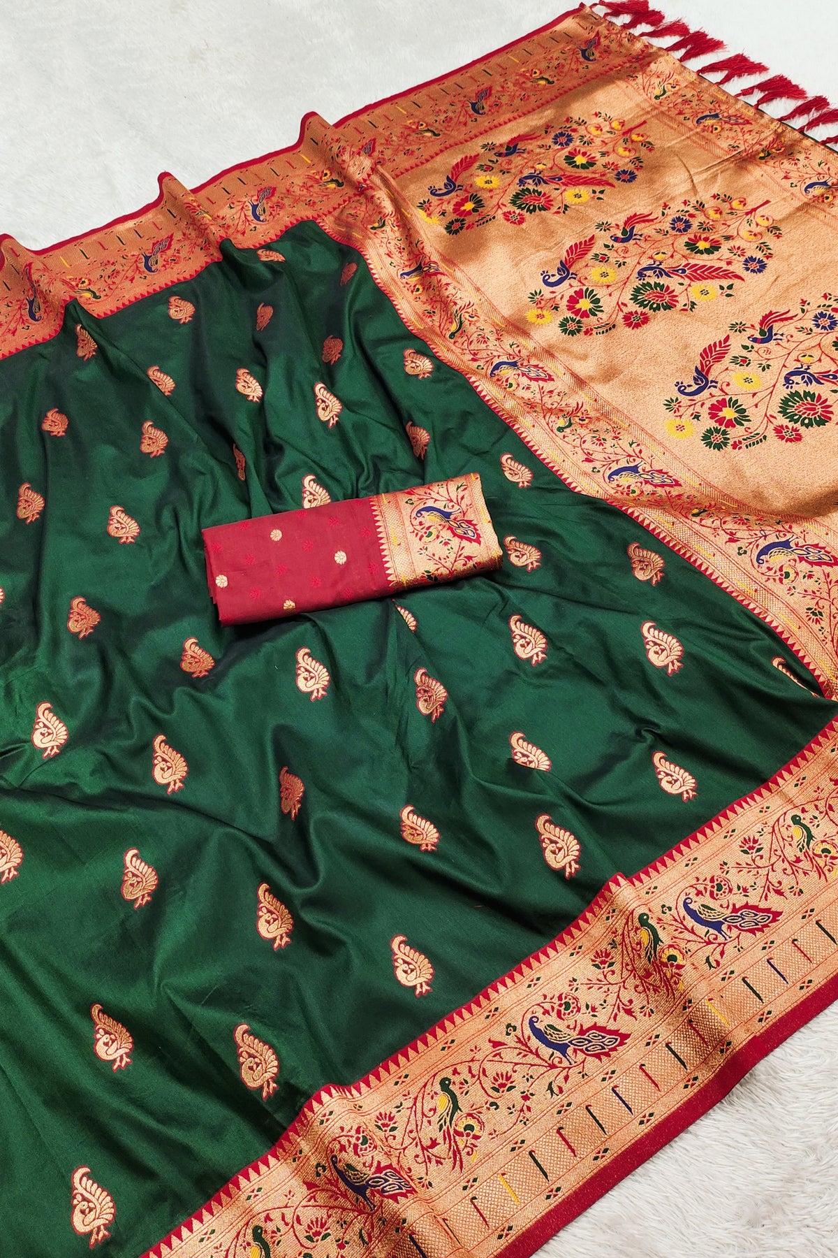 Grateful Dark Green Paithani Silk Rich Zari Weaving Saree for Women