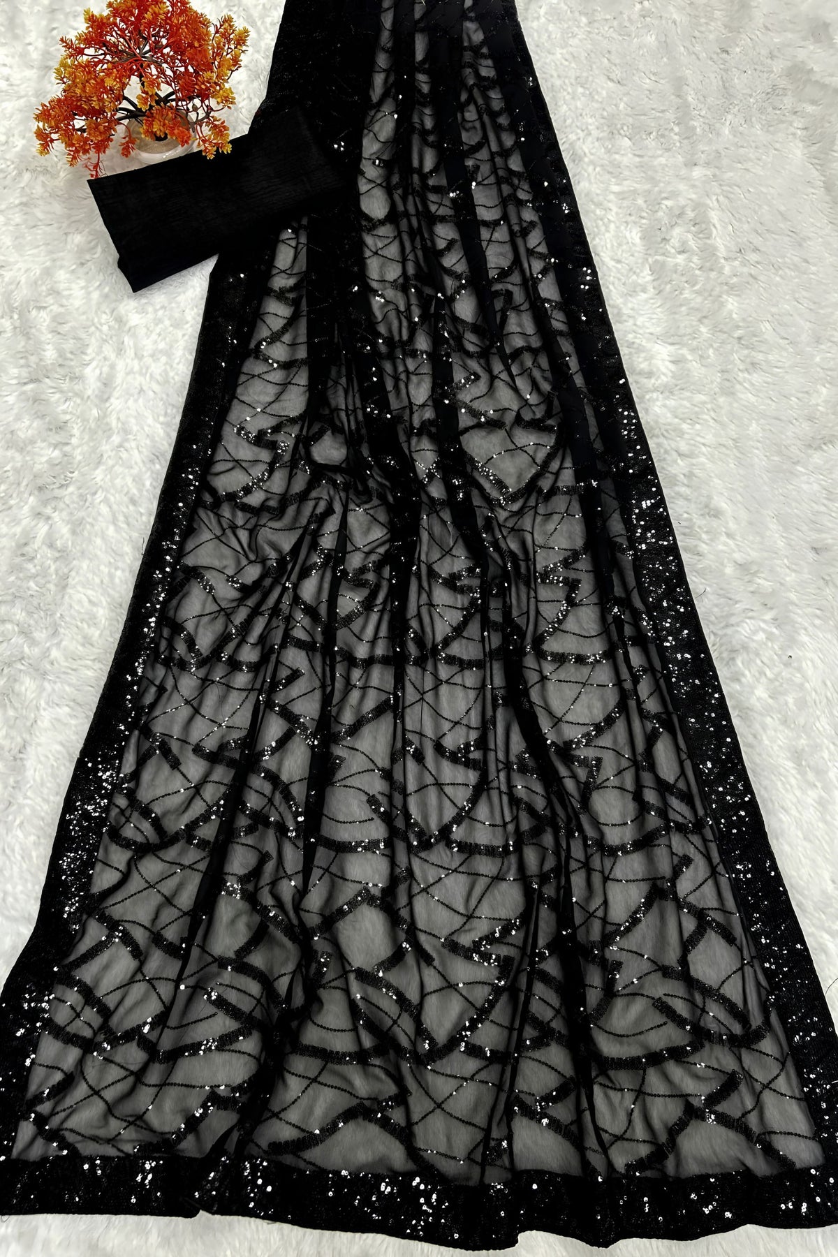 Stunning Black Georgette Sequin Embroidery Designer Saree for Women