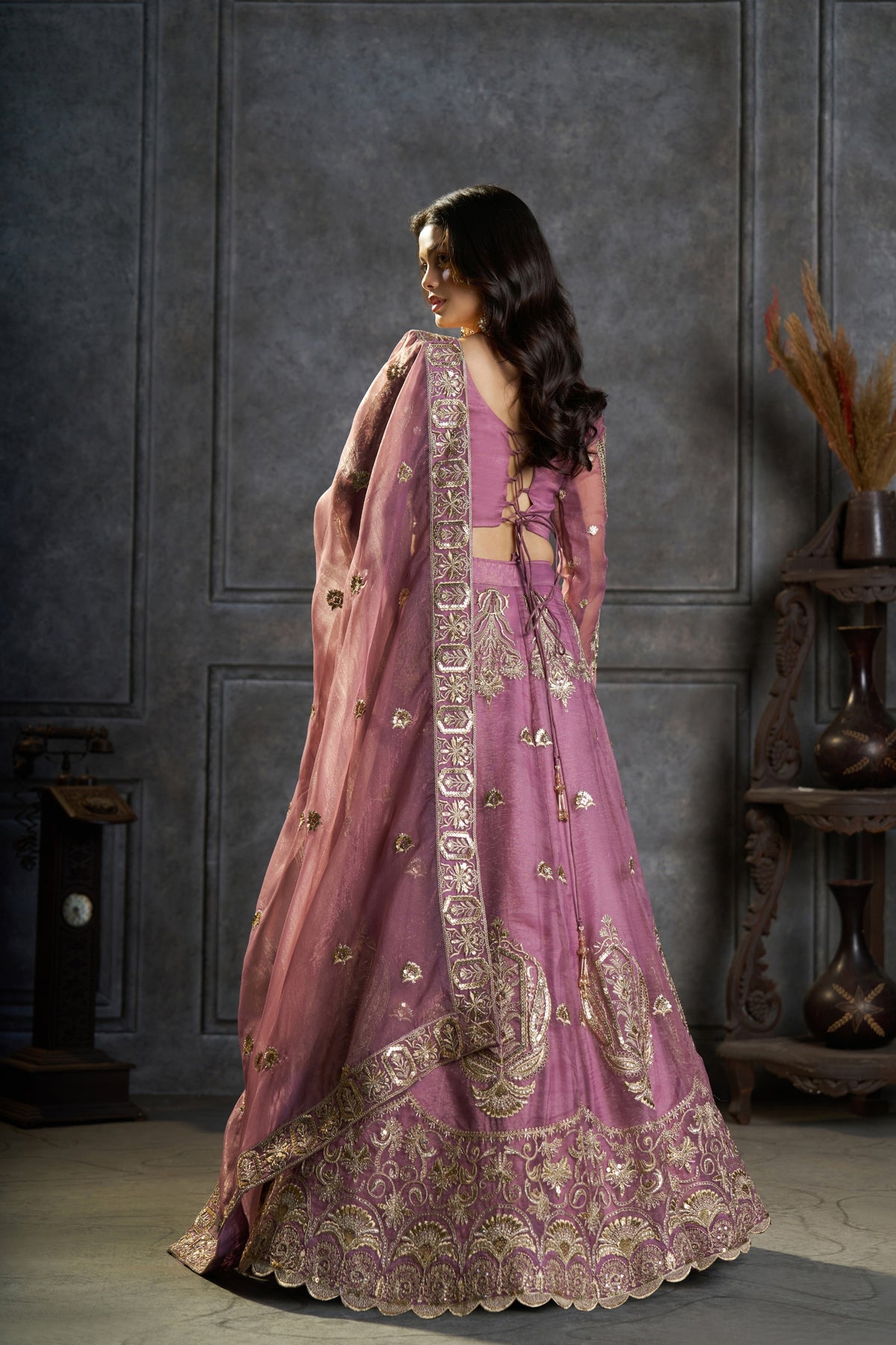Glamorous Mauve Pink Organza Embroidered Designer Lehenga Choli with Dupatta for Women