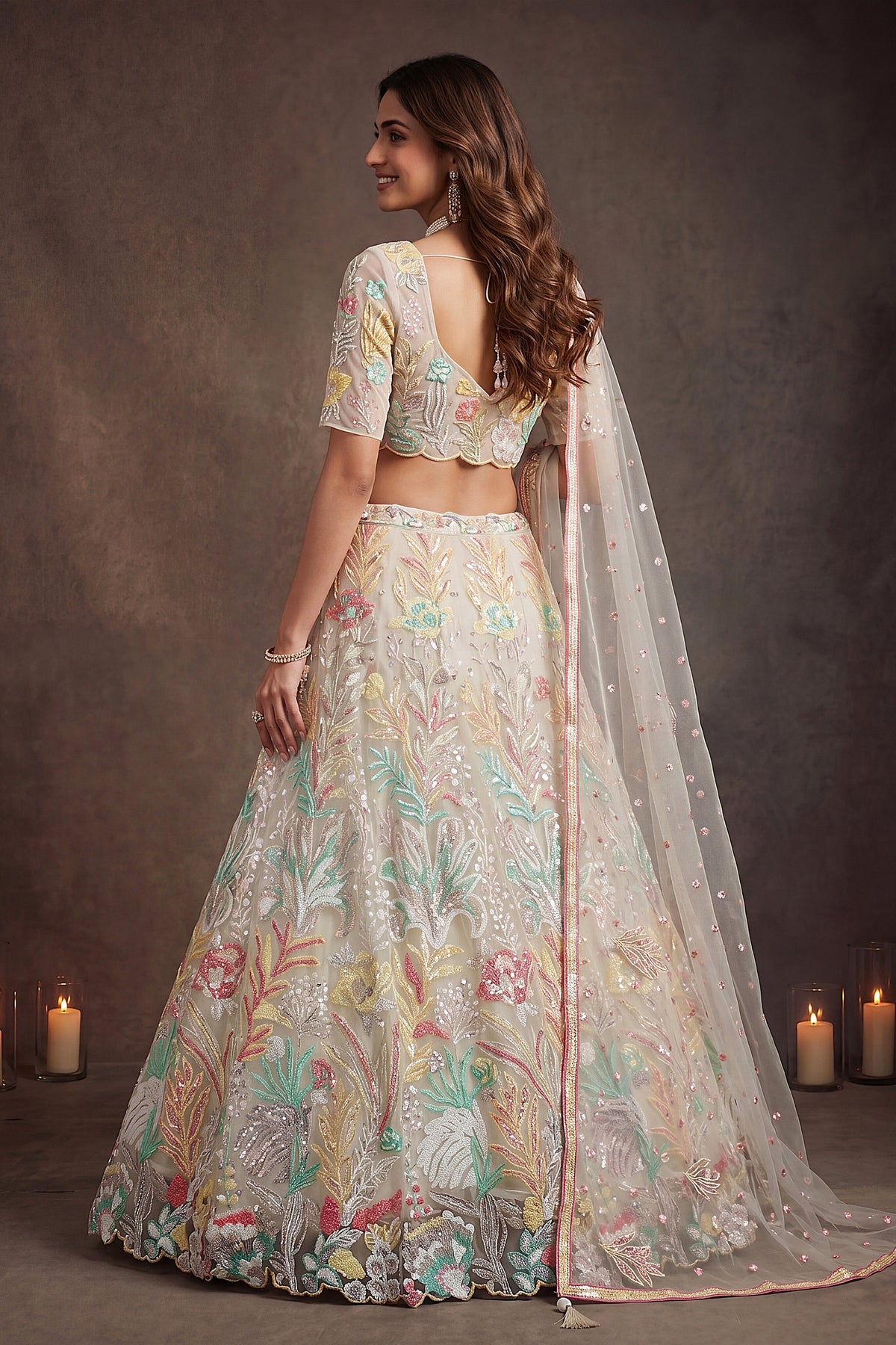 Radiant Off-White Soft Net Floral Embroidered Designer Lehenga Choli with Dupatta for Women