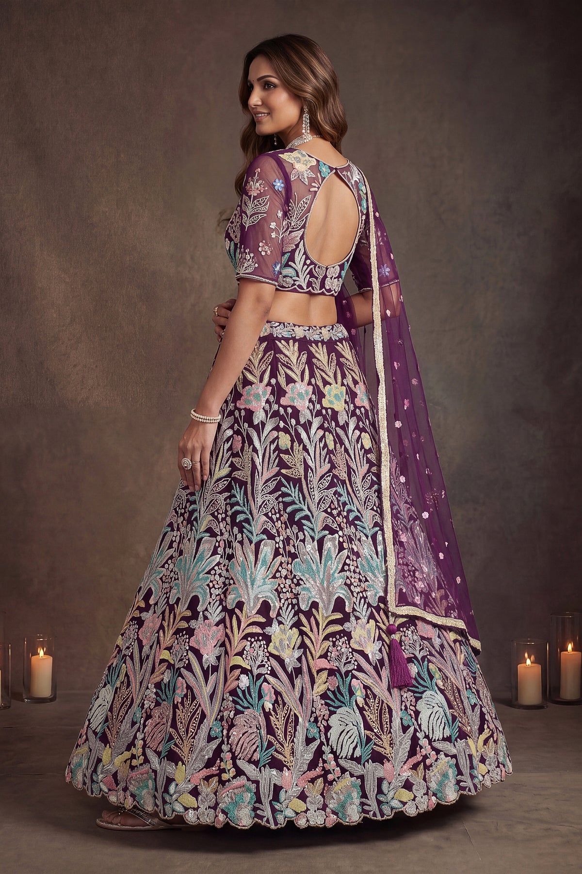 Majestic Wine Soft Net Floral Embroidered Designer Lehenga Choli with Dupatta for Women
