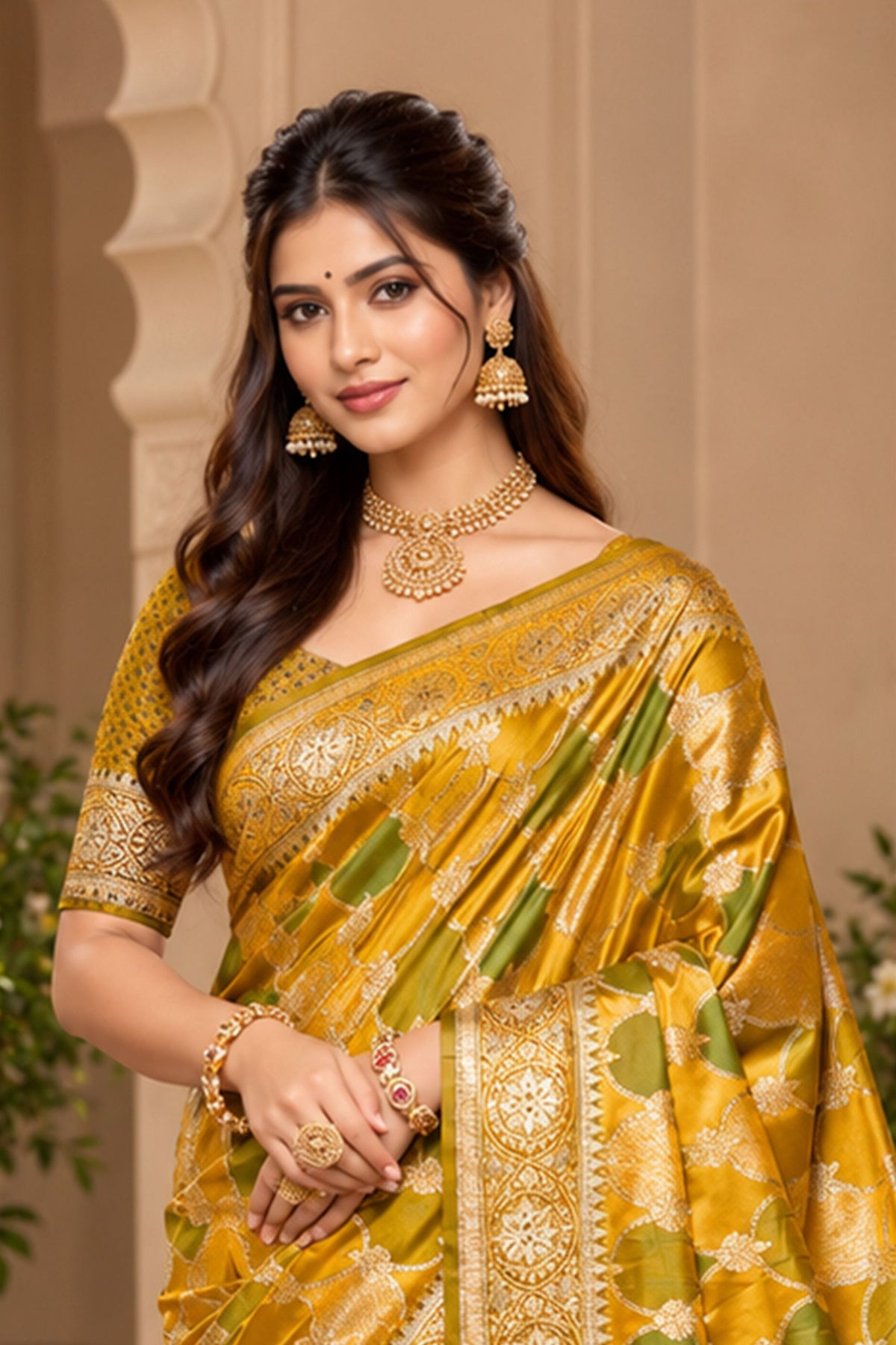 Luxurious Mustard Yellow Satin Silk Saree with Golden Weaving and Zalar Work for Women
