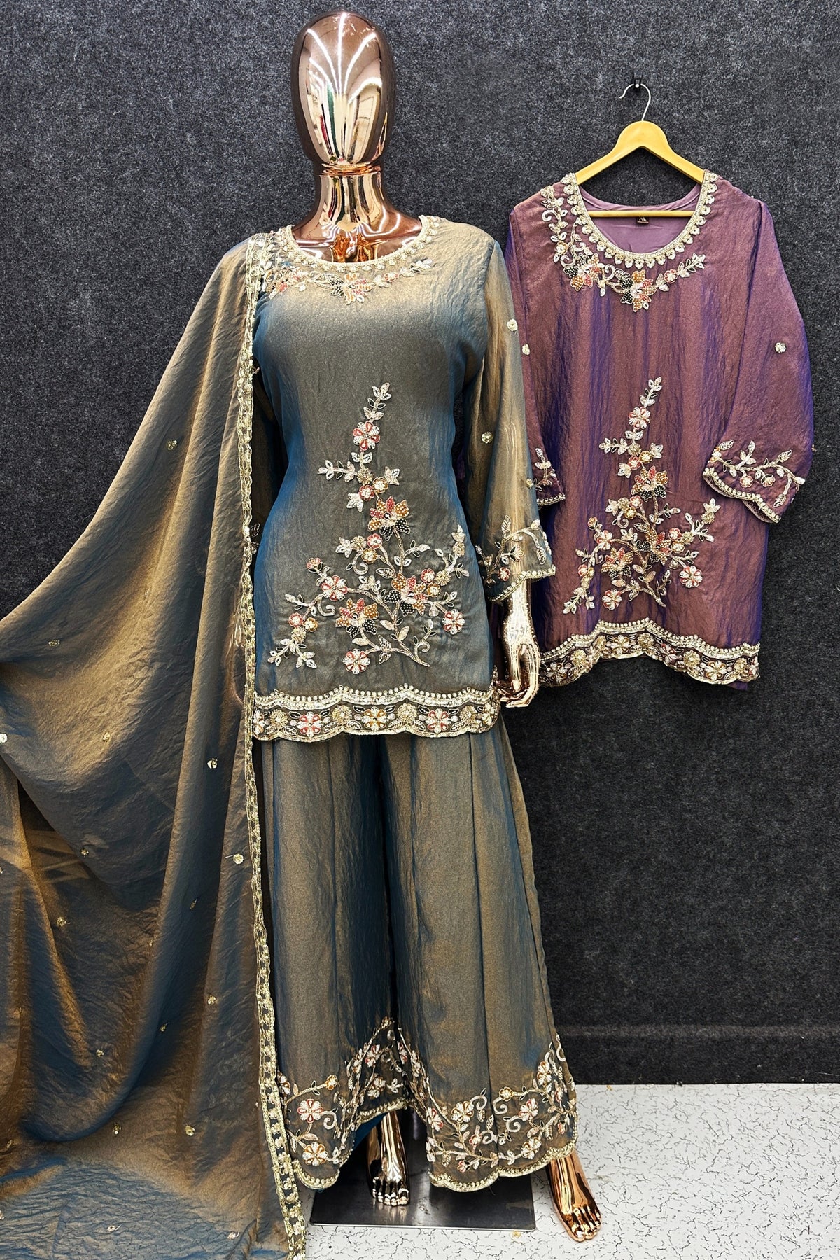 Captivating Mauve Designer Palazzo Suit with Embroidered Beads Work and Dupatta for Women