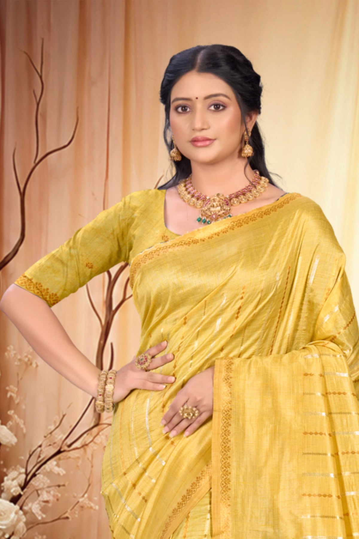 Gorgeous Golden Assam Silk Saree Weaving Work for Women