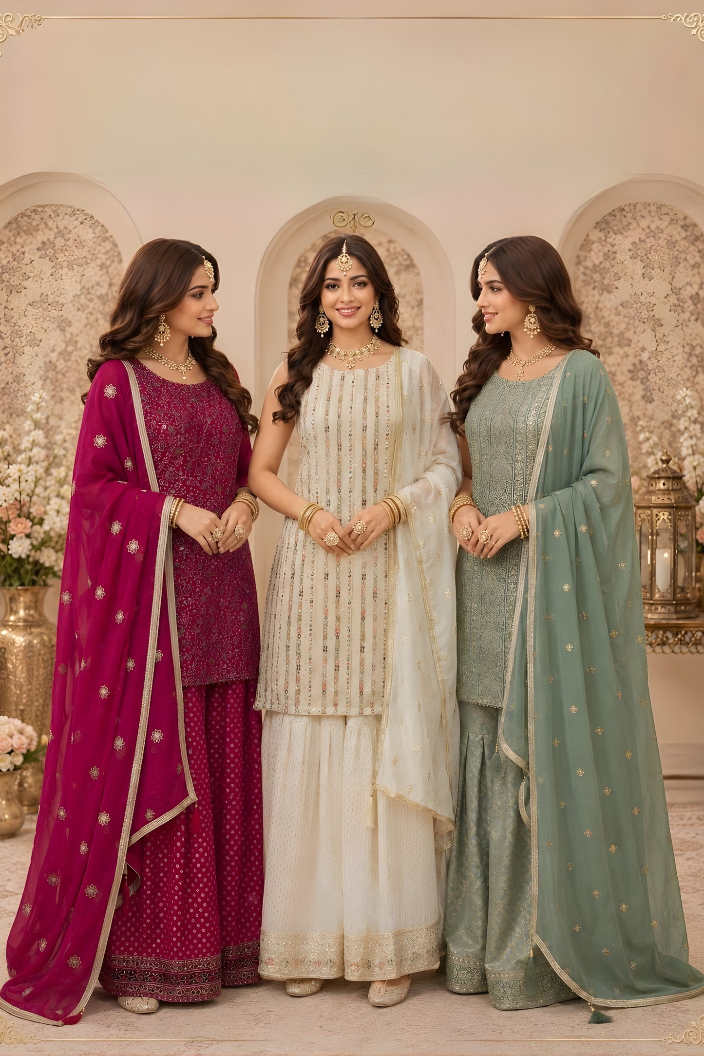 Elegant Off White Georgette Designer Sharara Suit with Embroidery Work and Designer Dupatta