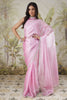 Elegant Light Pink Satin Silk Saree Party Wear