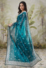 Teal Blue Satin Silk Saree with Silver Stone Work Party Wear