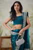 Teal Blue Satin Silk Saree with Silver Stone Work Party Wear