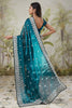 Teal Blue Satin Silk Saree with Silver Stone Work Party Wear