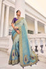 Aqua Blue Banarasi Silk Saree with Heavy Embroidered Border - Mangaldeep NX