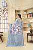 Aqua Blue Linen Silk Saree with Pastel Floral Print and Subtle Zari Accents - Mangaldeep NX