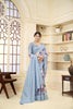 Aqua Blue Linen Silk Saree with Pastel Floral Print and Subtle Zari Accents - Mangaldeep NX