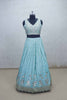 Aqua Blue Mirror Embroidered Lehenga Choli with Scallop Hem and Gota Patti Dupatta - Mangaldeep NX