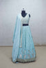 Aqua Blue Mirror Embroidered Lehenga Choli with Scallop Hem and Gota Patti Dupatta - Mangaldeep NX