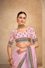 Beautiful Light Pink Crepe Silk Saree with Intricate Printed Border and Paisley Motifs - Mangaldeep NX