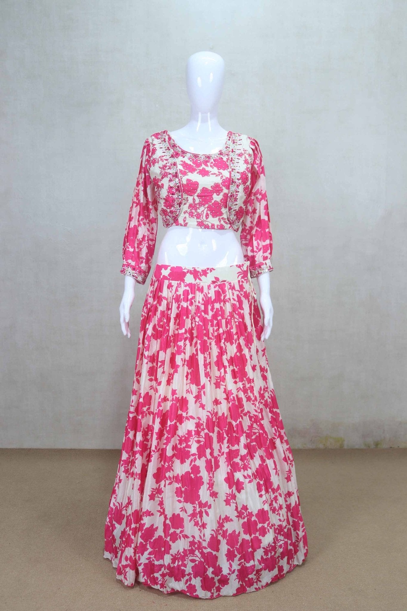Beautiful Pink Floral Lehenga Choli with Dupatta - Mangaldeep NX