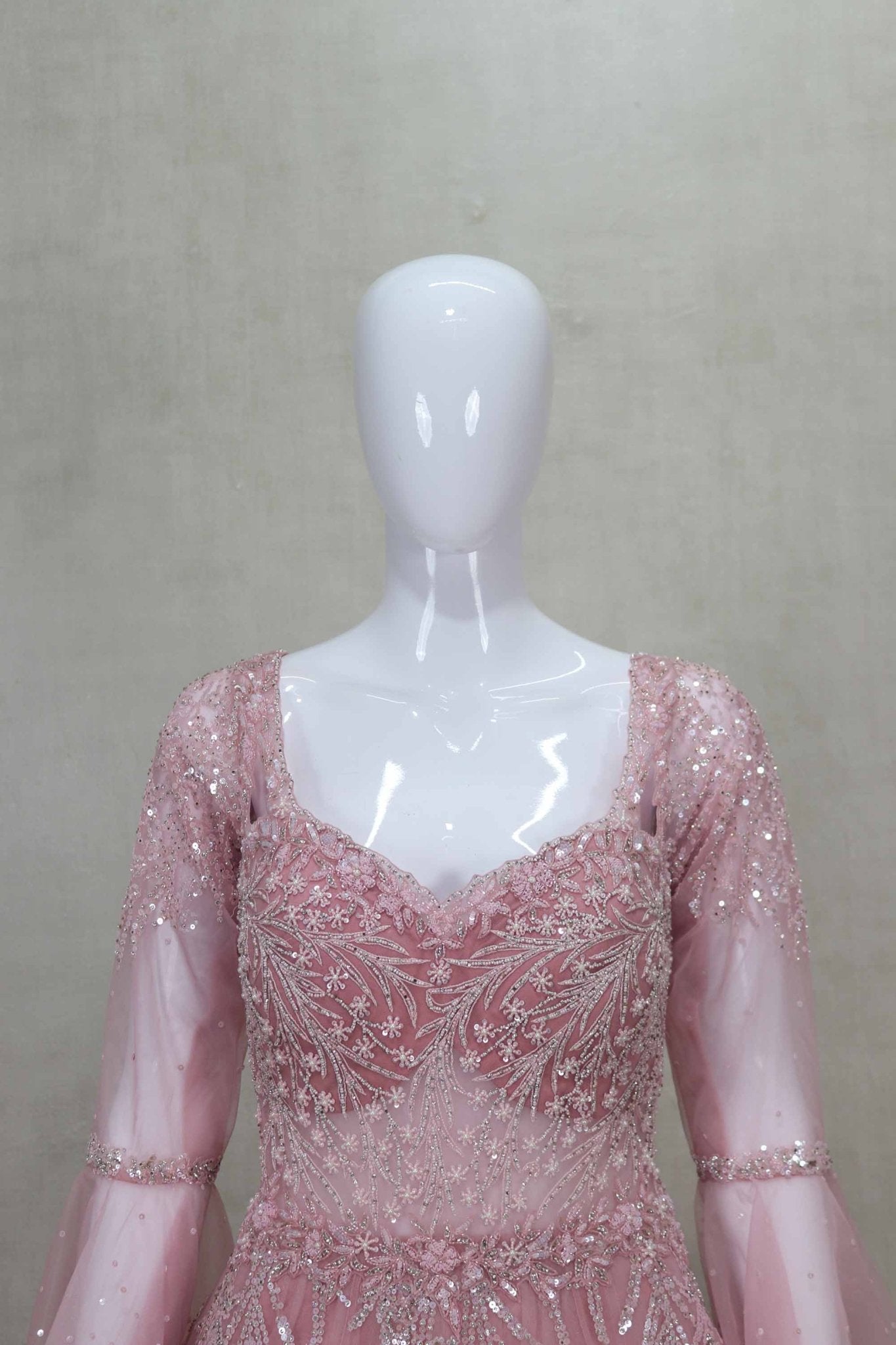Beautiful Pink Full Sleeve Party Gown with Sequin Embroidery - Mangaldeep NX
