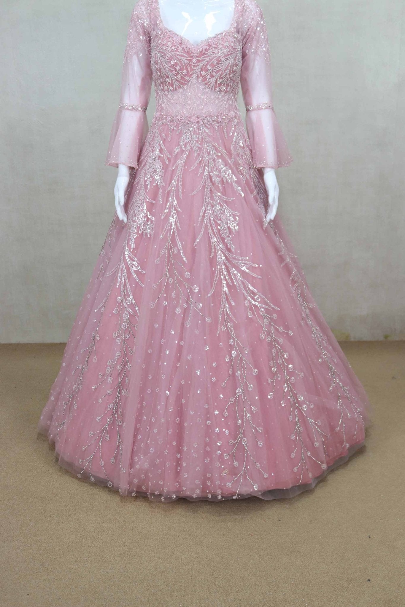 Beautiful Pink Full Sleeve Party Gown with Sequin Embroidery - Mangaldeep NX
