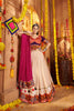 Beige and Magenta Embroidered Navratri Lehenga Choli Set with Bandhani Dupatta - Mangaldeep NX