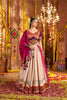 Beige and Magenta Embroidered Navratri Lehenga Choli Set with Bandhani Dupatta - Mangaldeep NX