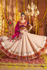 Beige and Magenta Embroidered Navratri Lehenga Choli Set with Bandhani Dupatta - Mangaldeep NX
