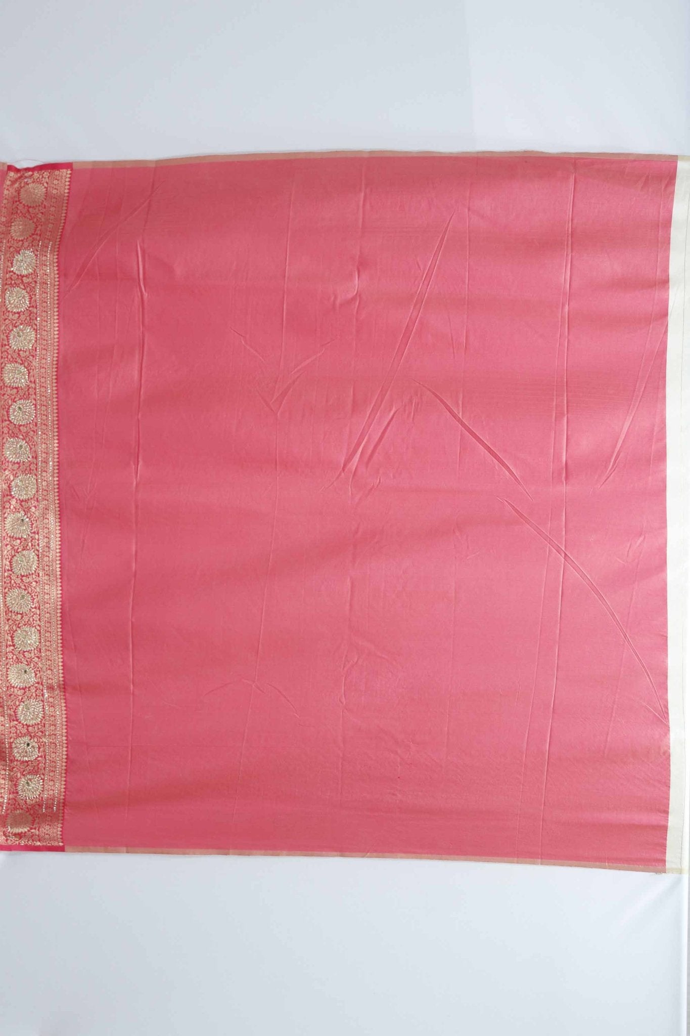 Beige Banarasi Silk Saree with Pink Zari Pallu - Mangaldeep NX
