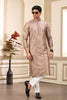 Beige Embroidered Kurta with White Churidar Pants for Men - Mangaldeep NX